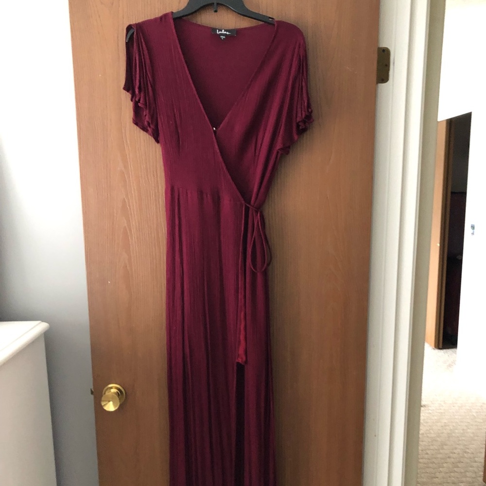 Lulu Large maxi dress maroon wrap dress.